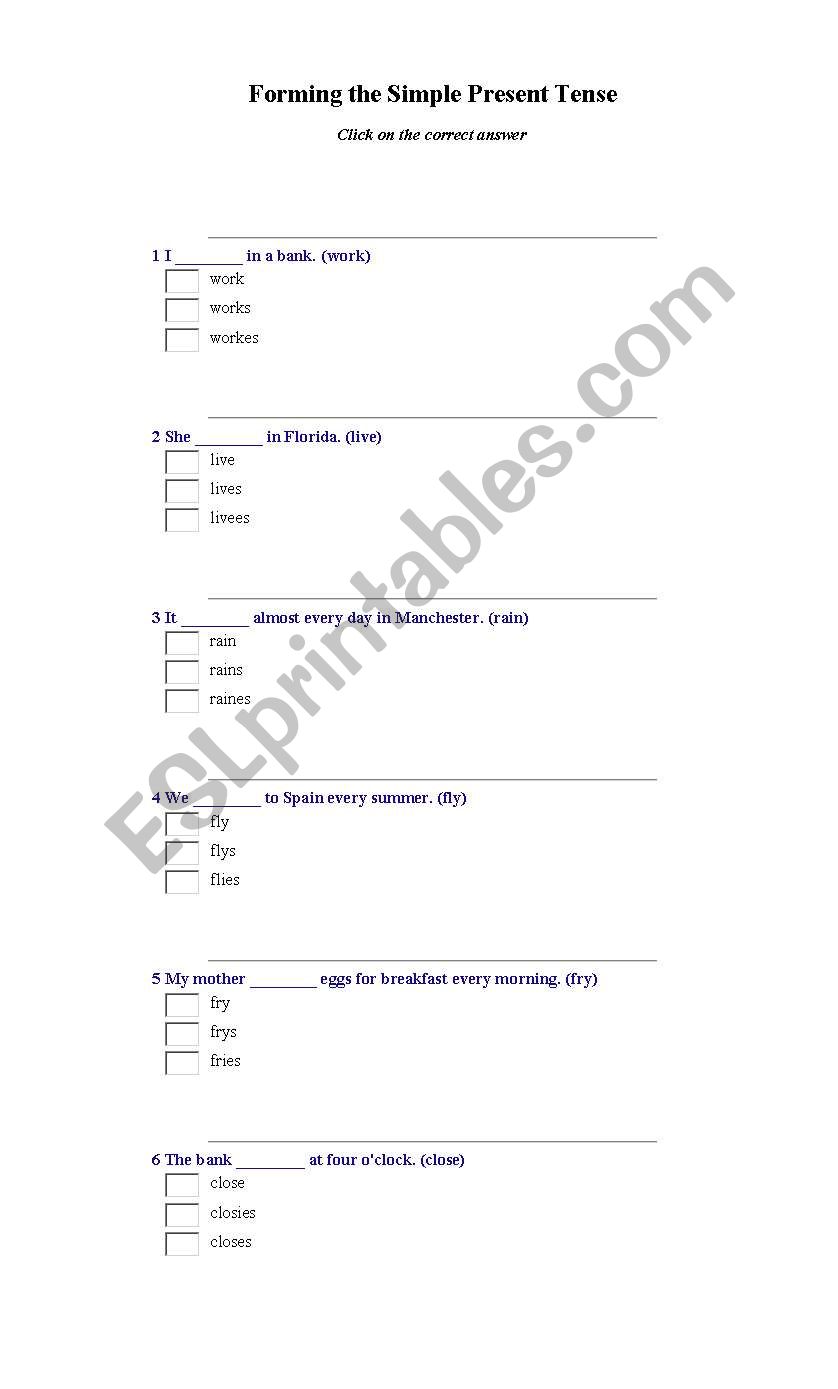 present simple worksheet