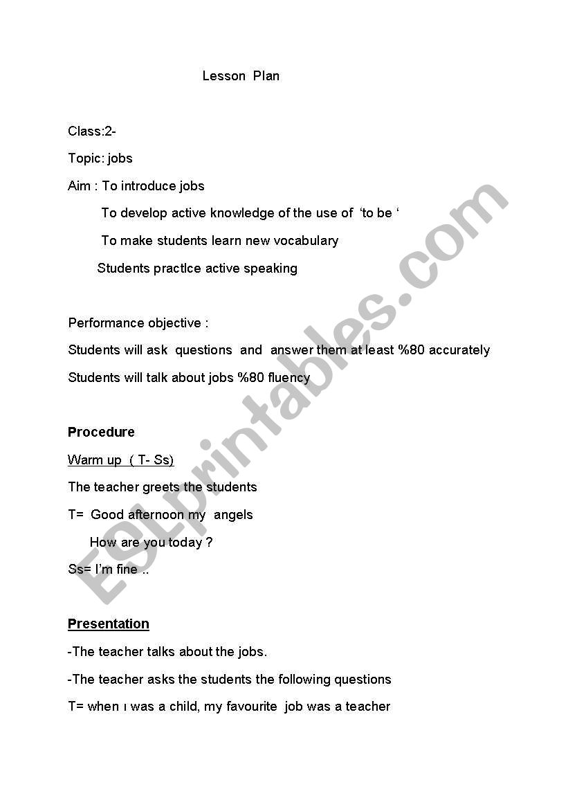 jobs lesson plan worksheet