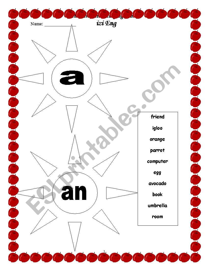 a and an worksheet