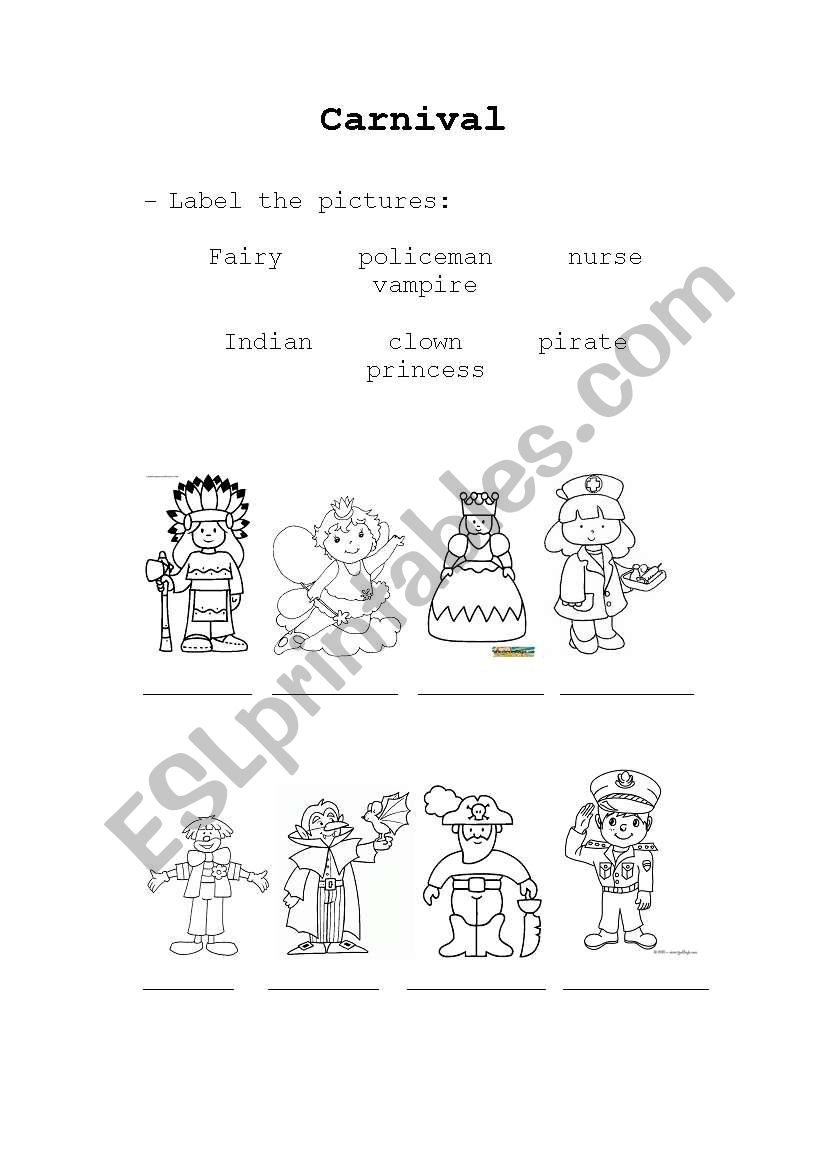 Carnival. Label the pictures. worksheet