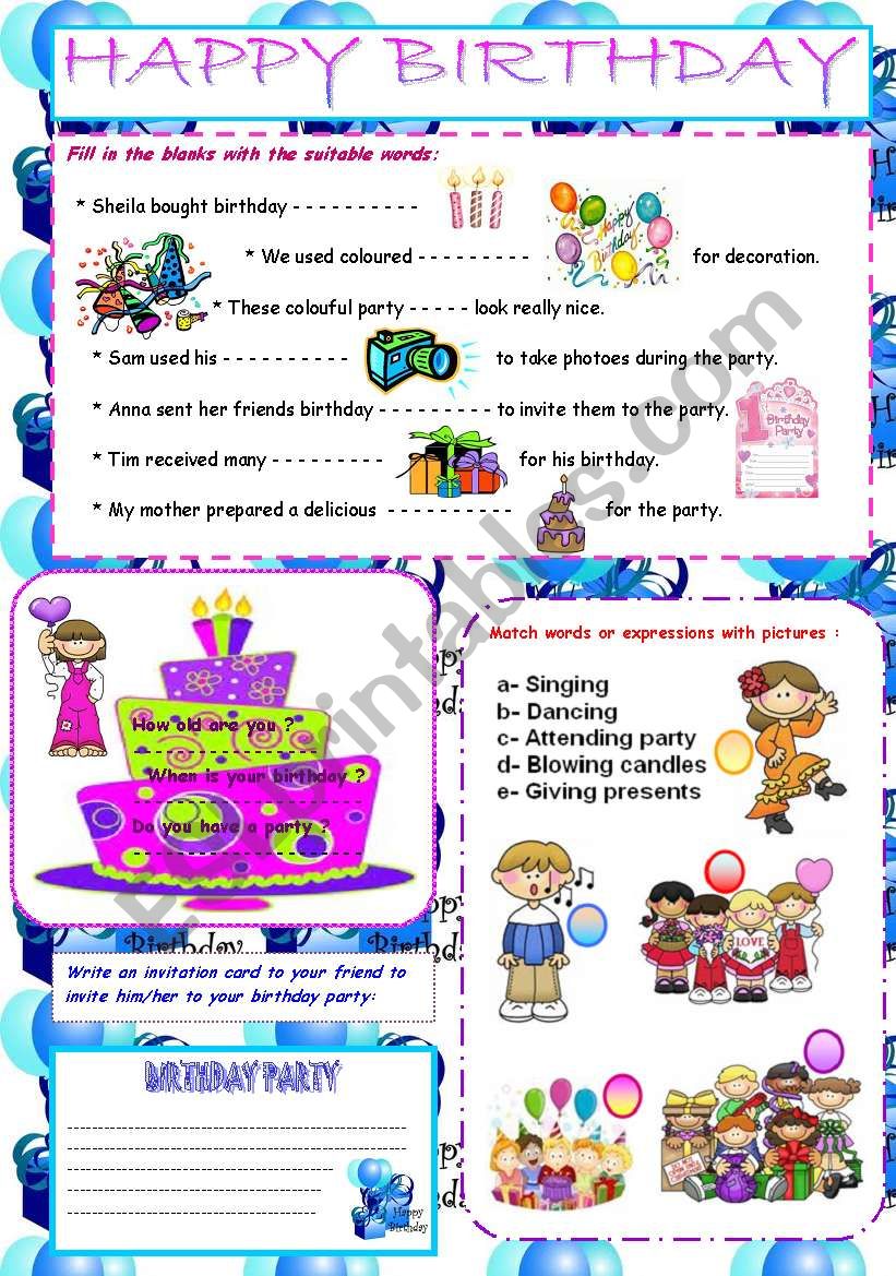 Happy Birthday English Esl Worksheets For Distance Learning And ...