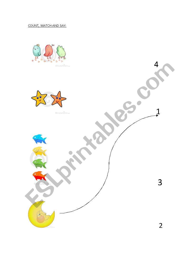 COUNT, MATCH AND SAY worksheet