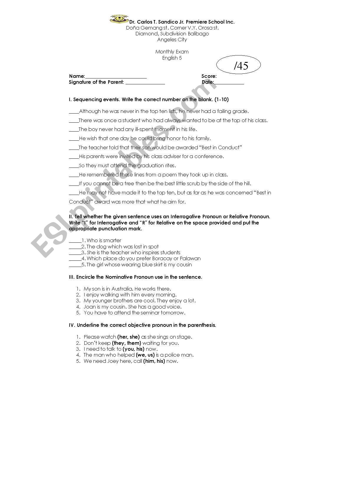 ENGLISH worksheet