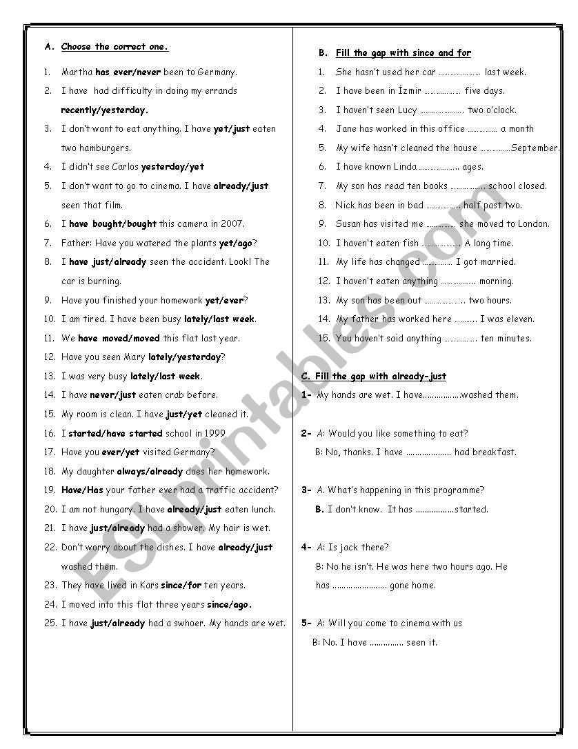 Present Perfect Tense worksheet