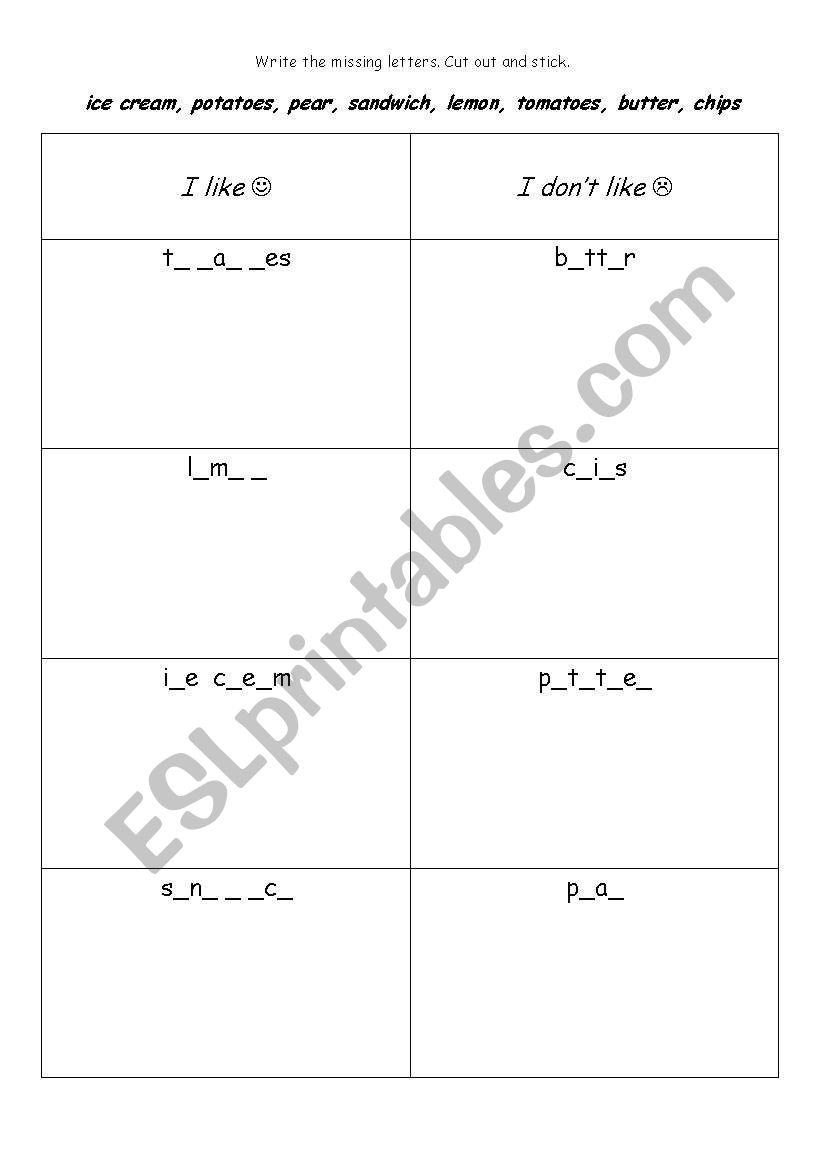 food worksheet