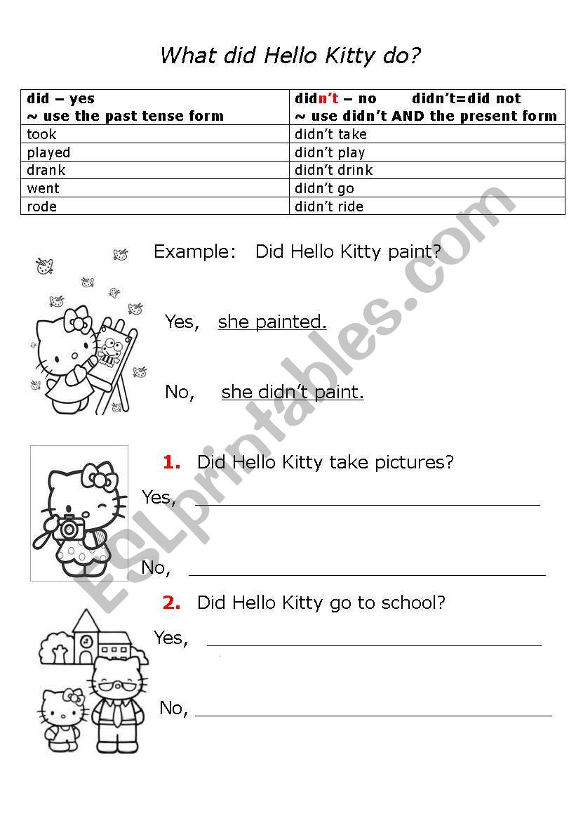 Hello Kitty did/didnt worksheet