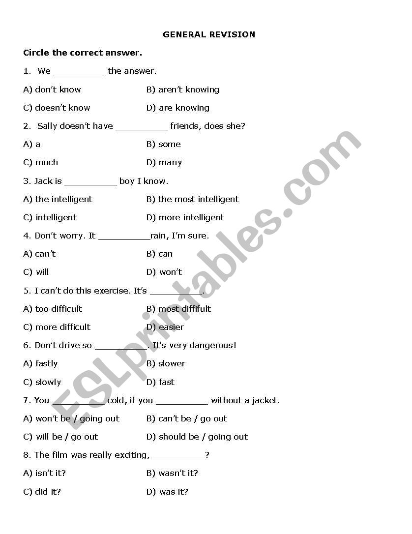 general revision worksheet