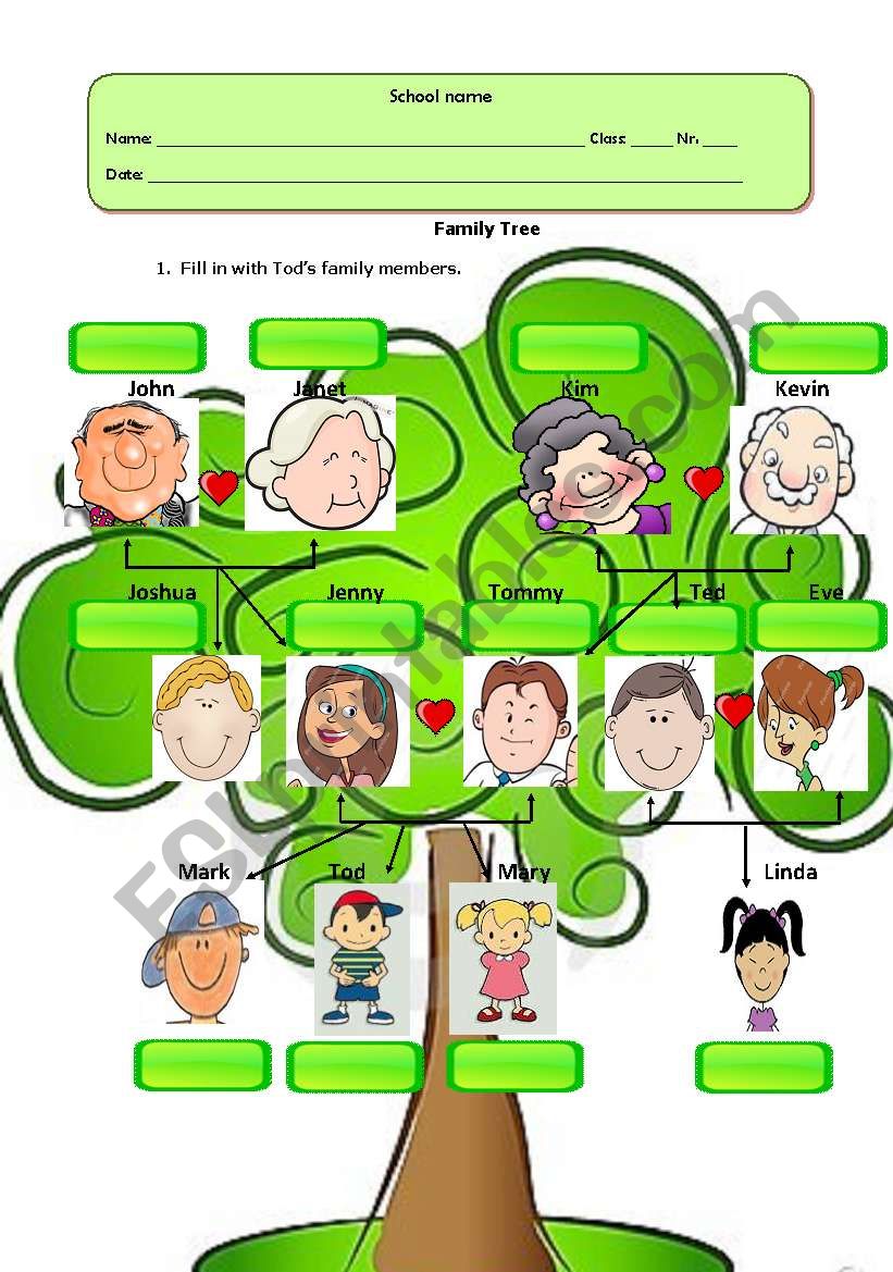 Tod´s family tree - ESL worksheet by filomenasousa