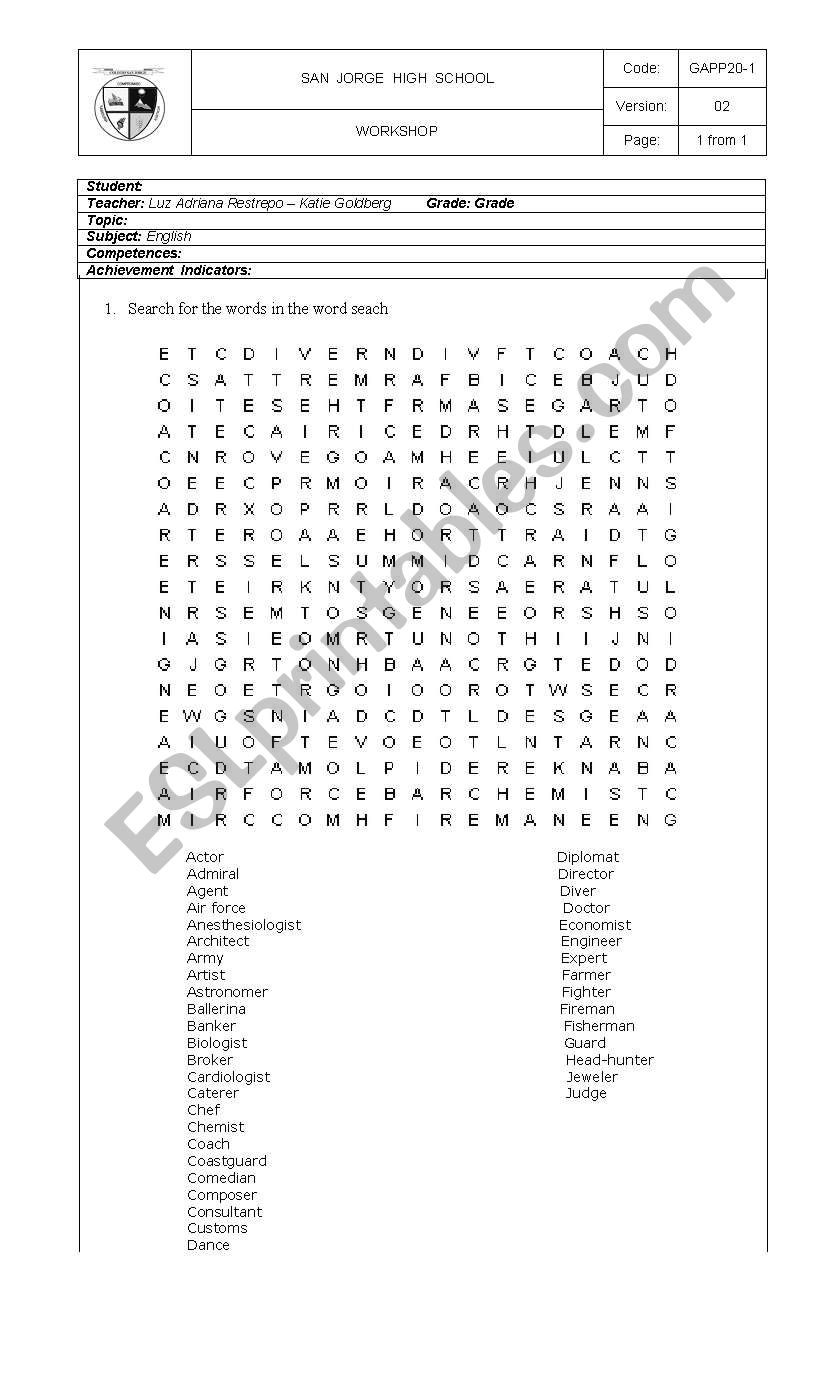 crossword worksheet