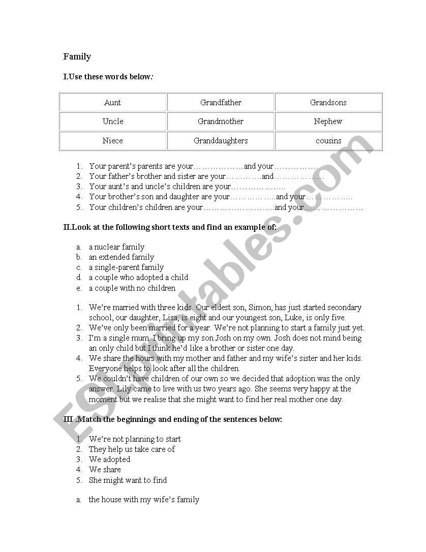 Family worksheet