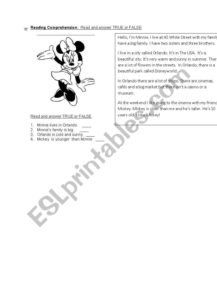 Read about Minnie worksheet
