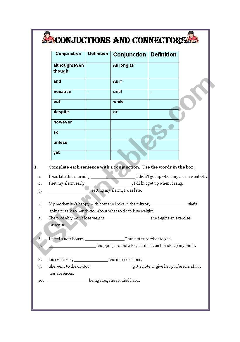 CONJUCTIONS AND CONNECTORS- 2PAGES