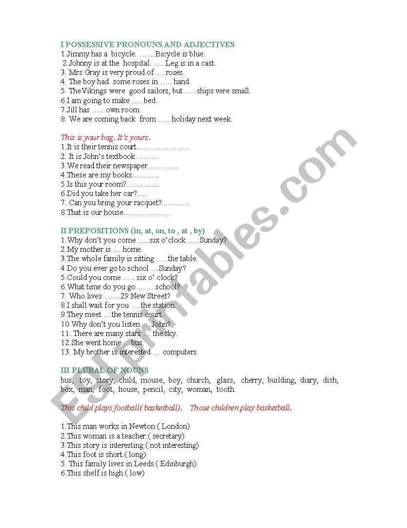 Pronouns worksheet