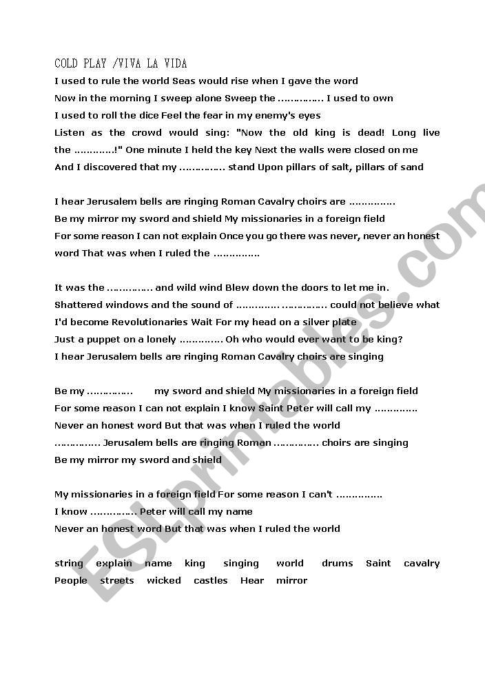 Coldplay Viva La Vida worksheet