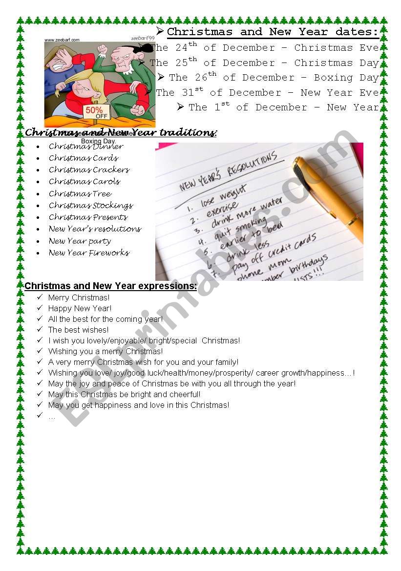 Christmas and New Year dates worksheet