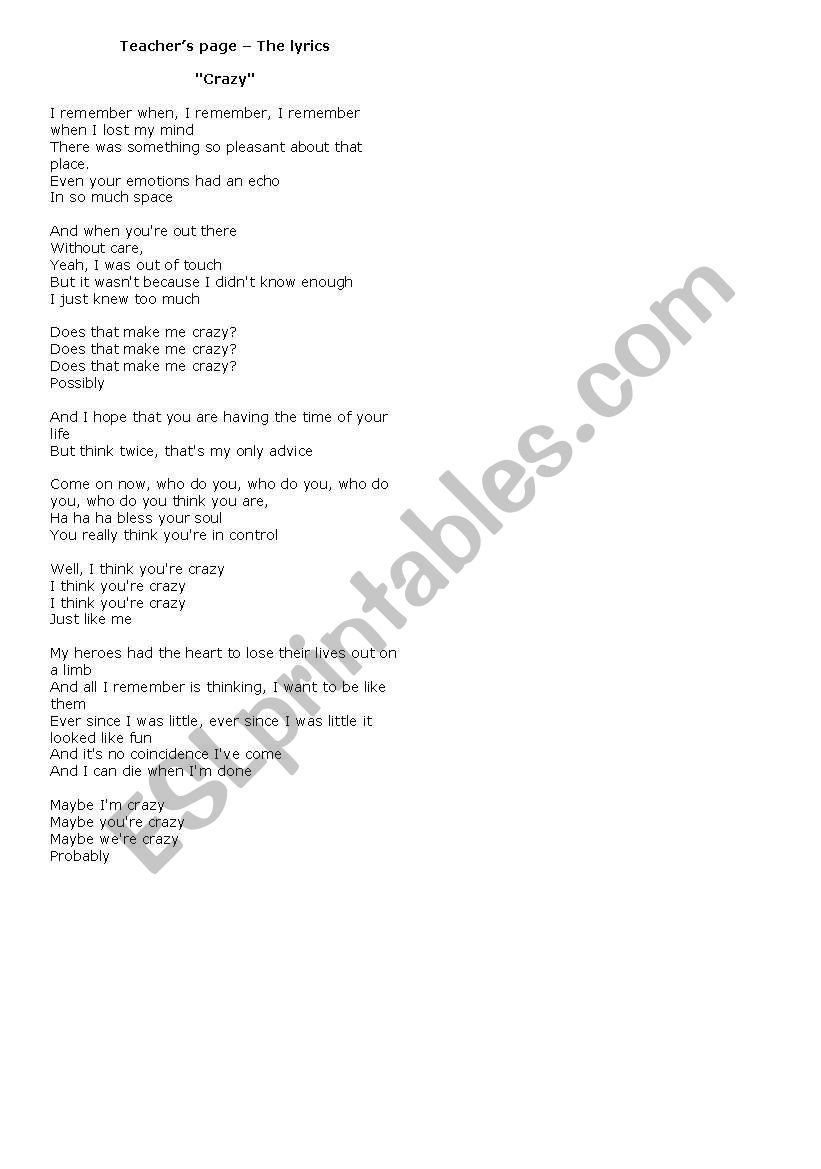 Crazy (Gnarls Barkley) Lyrics - Follow Lyrics