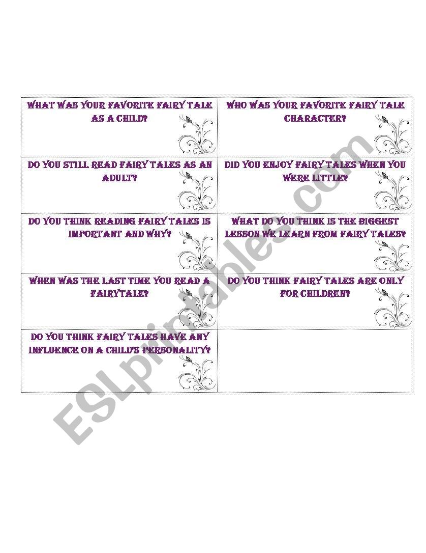 Fairy tale speaking cards worksheet