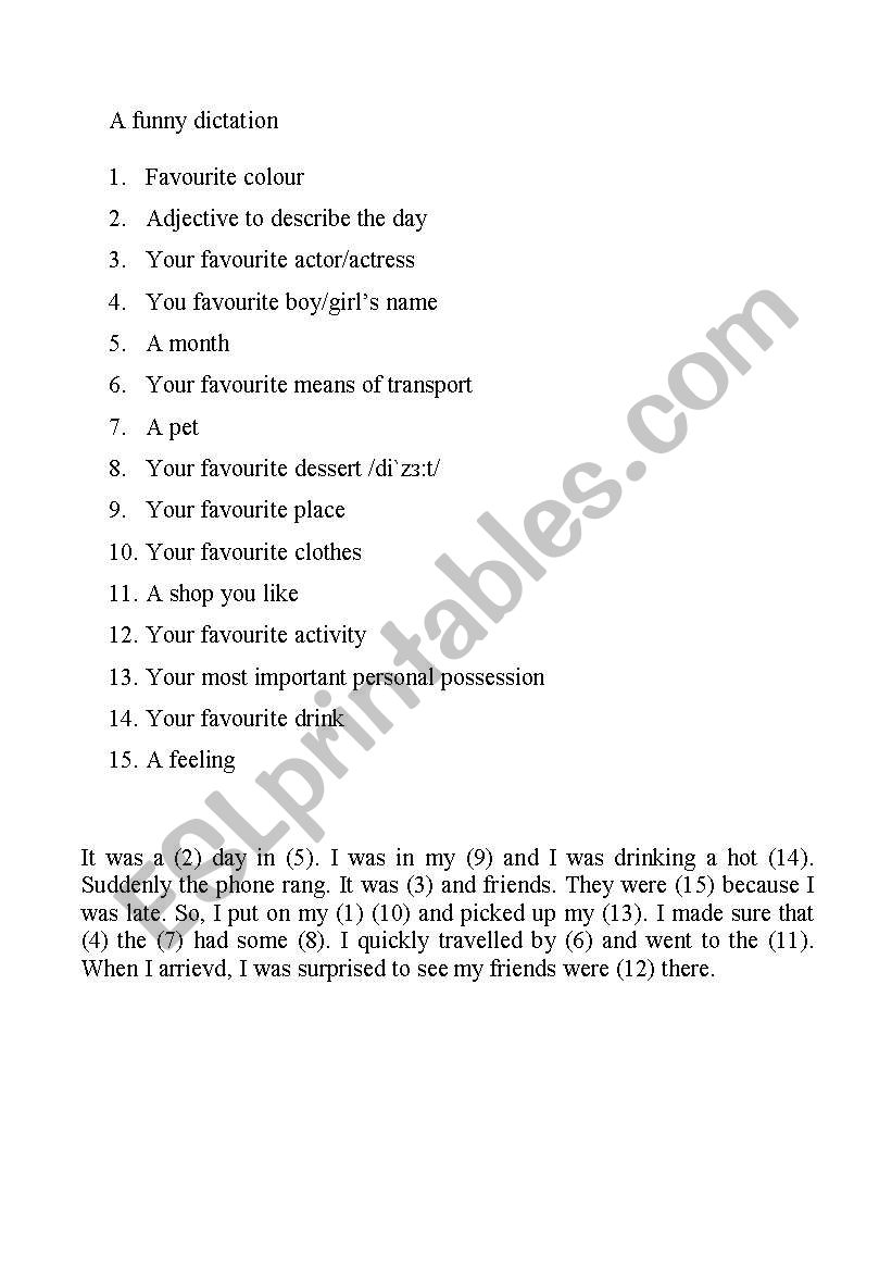 dictation worksheet