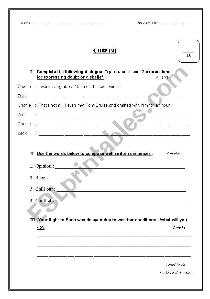 Conversation Quiz worksheet