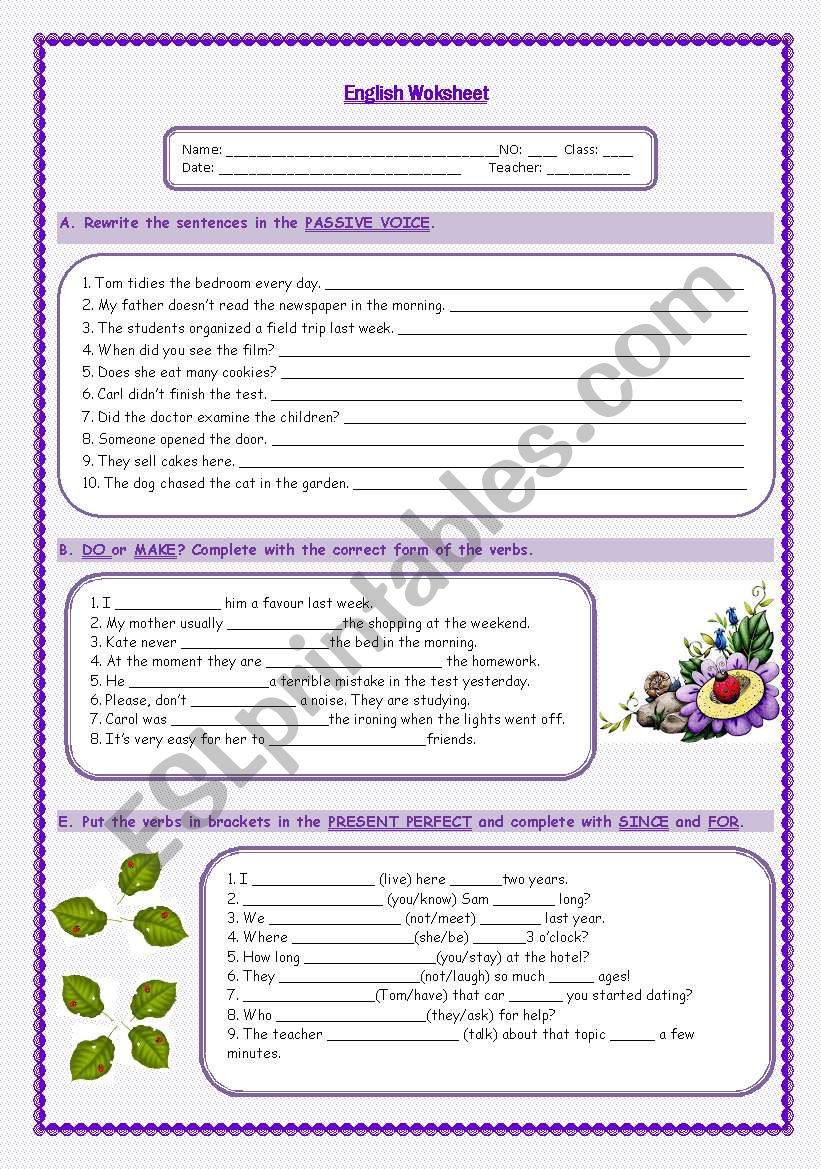 Revison worksheet worksheet