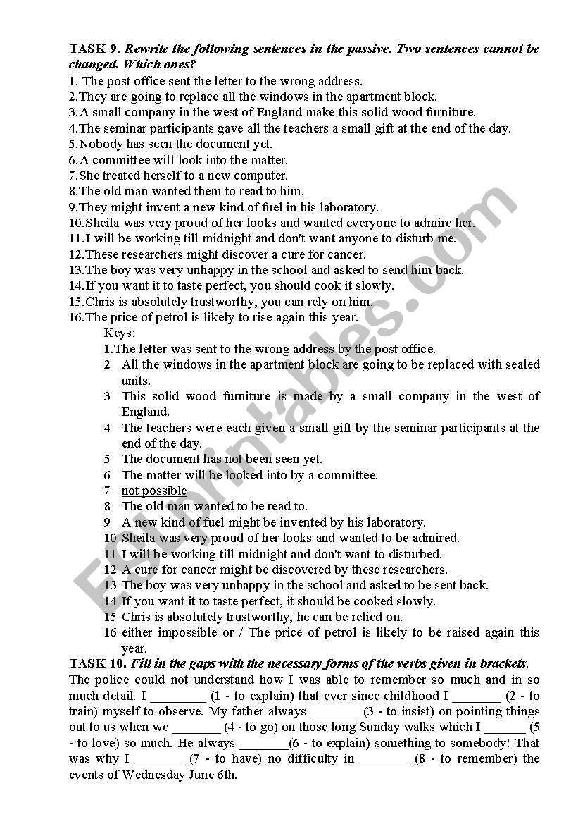 Revision of the tenses worksheet