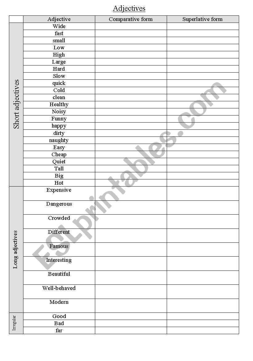 Adjectives worksheet