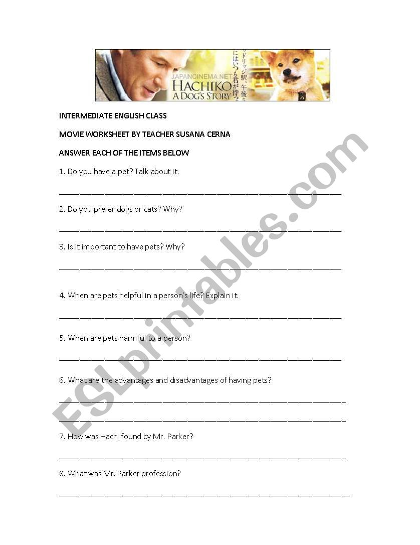 A dogs tale movie worksheet worksheet