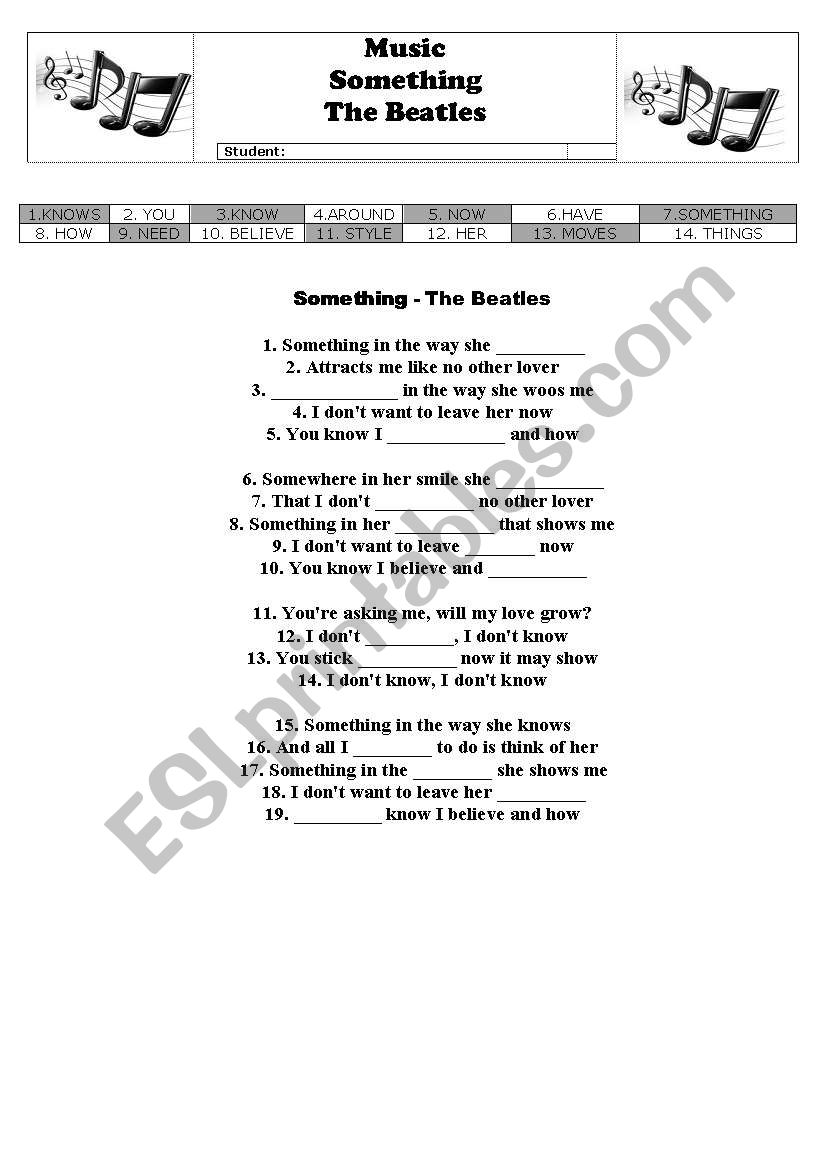 Music - Something - Beatles worksheet