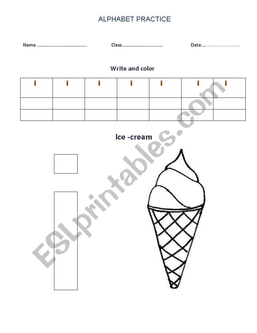 Alphabet (small i ) practice worksheet