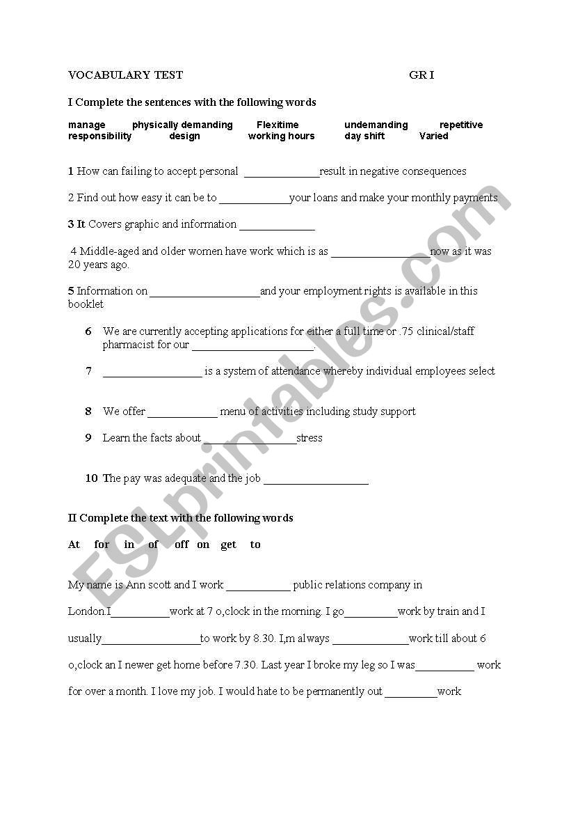 vocabulary tests worksheet