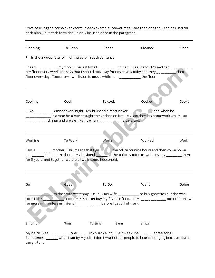 Practicing Verb Forms worksheet