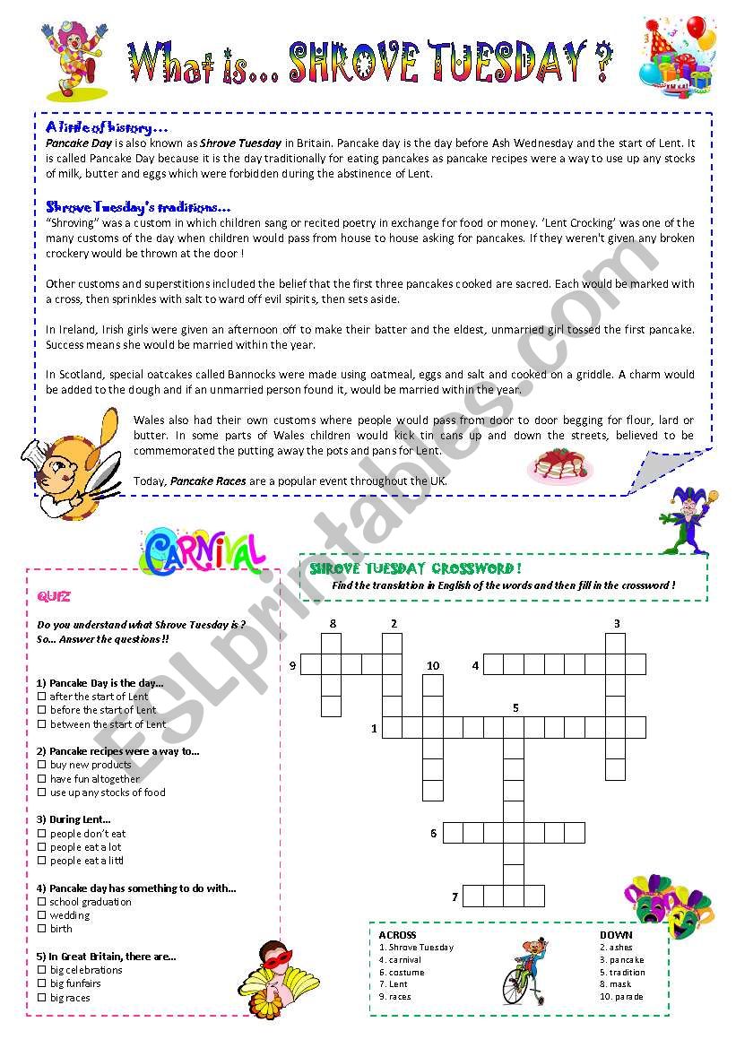 What is... Shrove Tuesday ? worksheet