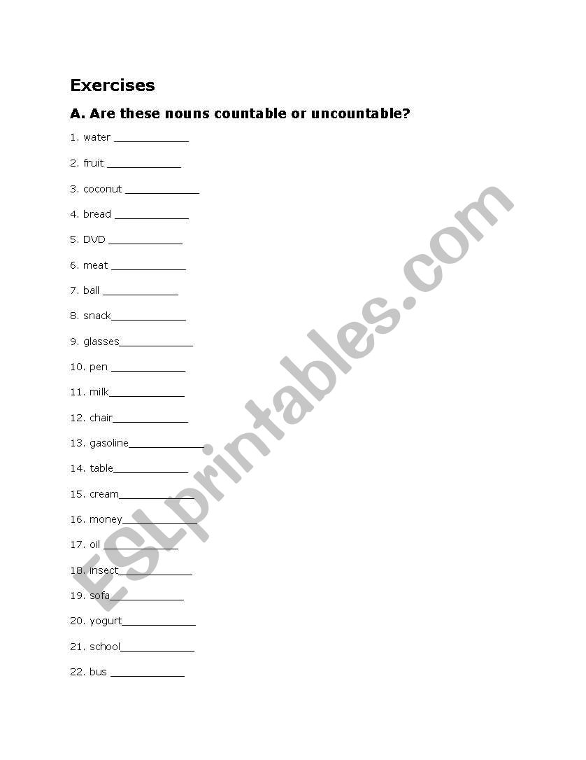 countable and uncountable worksheet