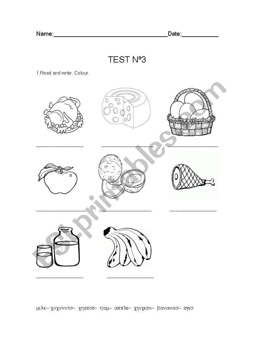 Test n3 Food worksheet