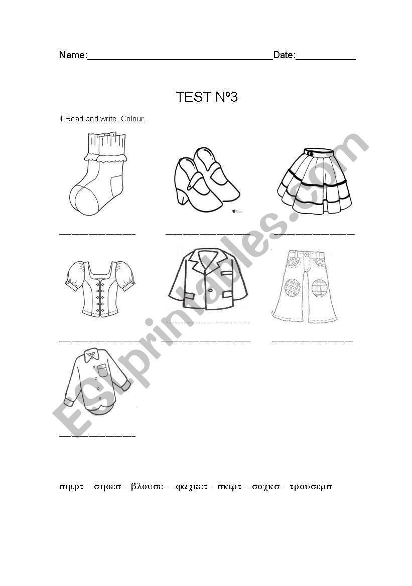 Test n 3 Clothes worksheet