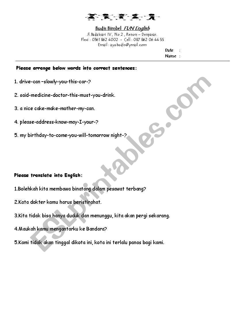 Adverb worksheet