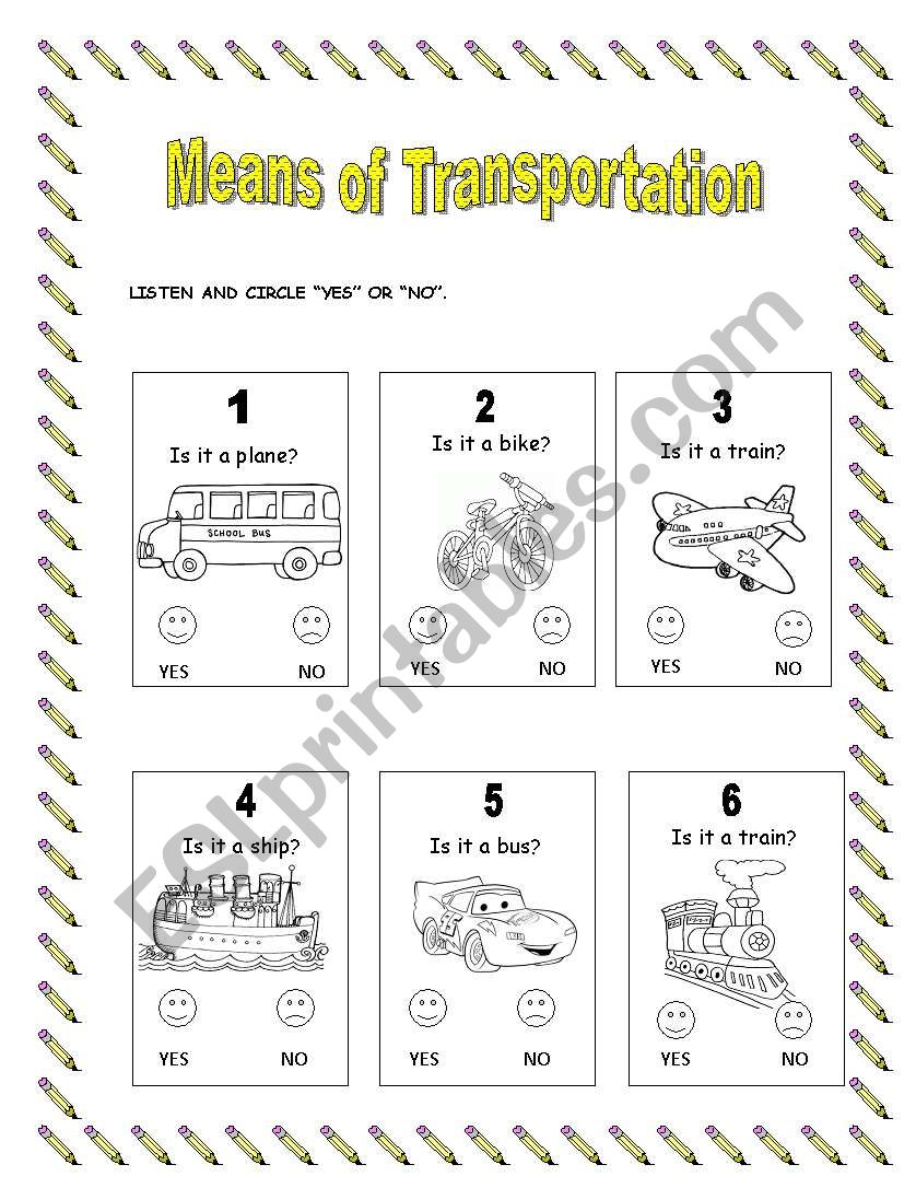 MEANS OF TRANSPORTATION worksheet