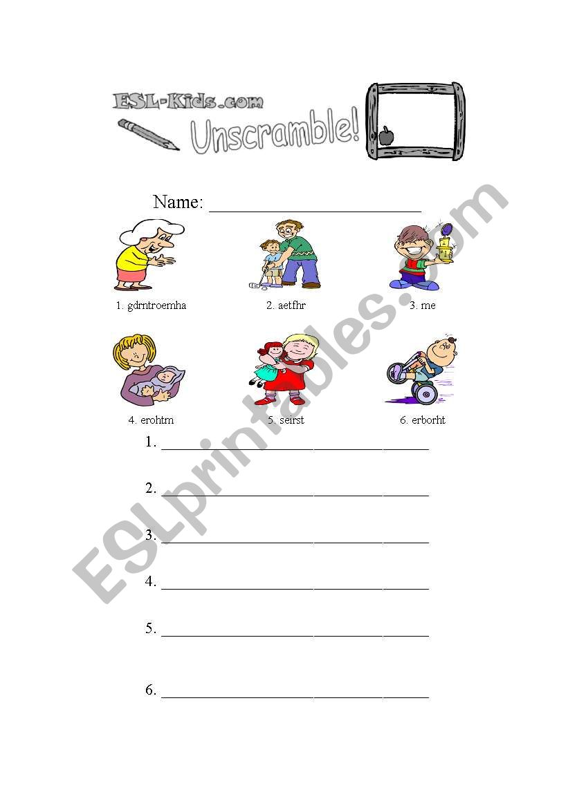 scrambled words about family worksheet