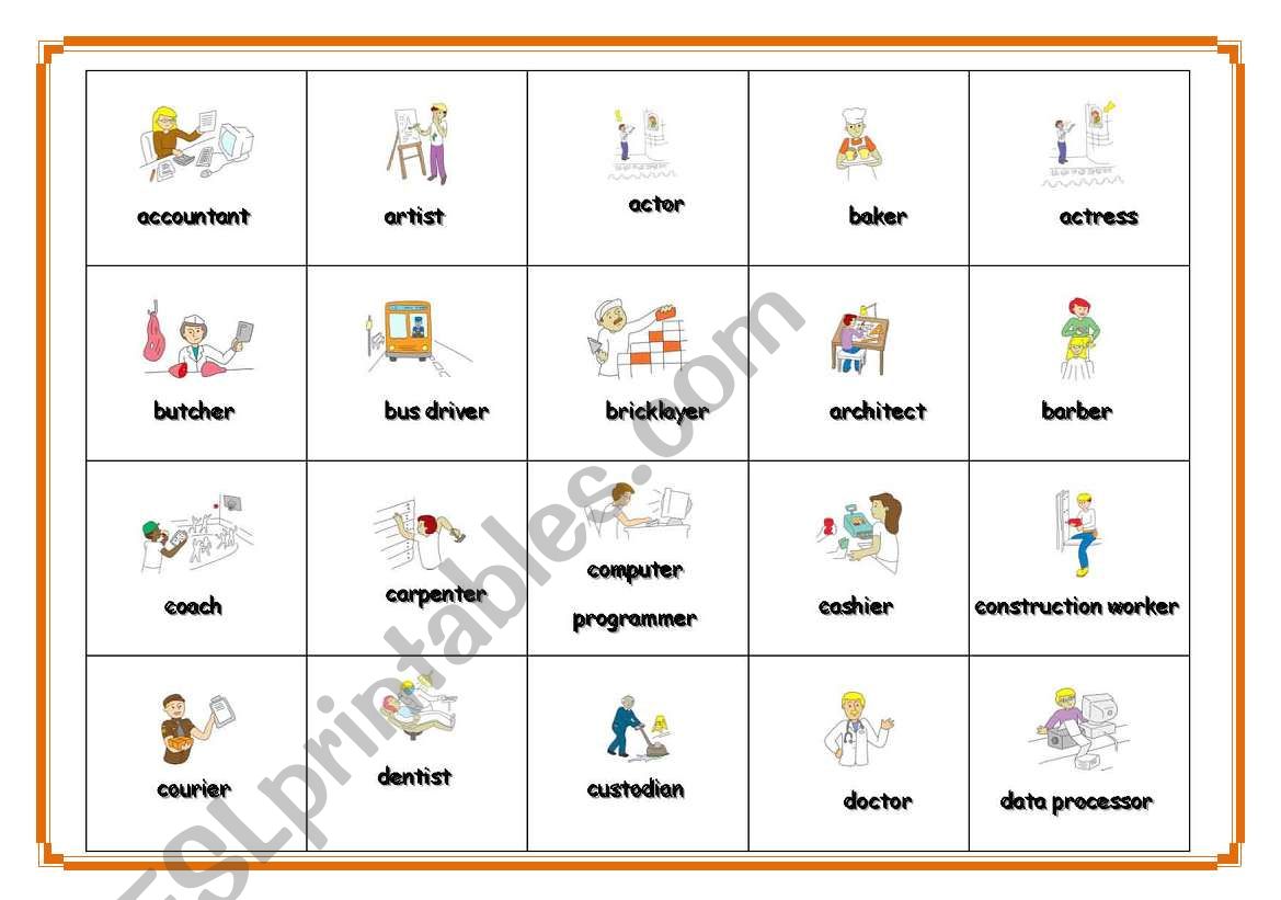 job bingo worksheet