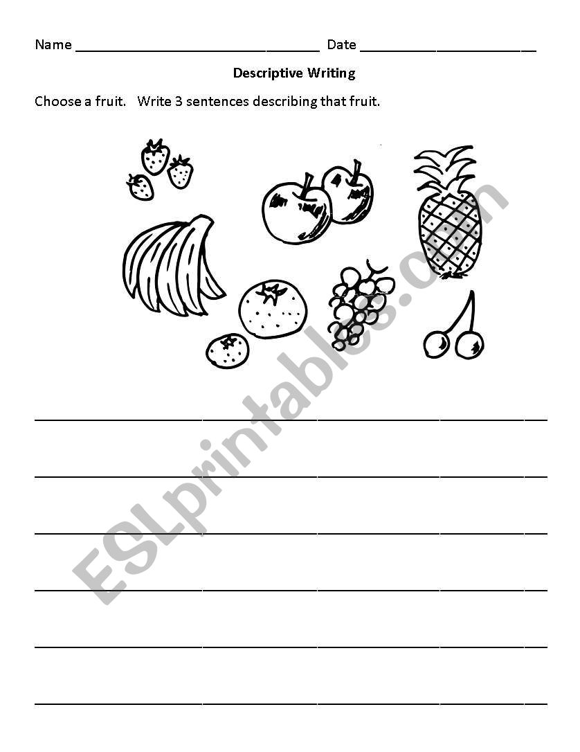 Descriptive Writing Fruits worksheet