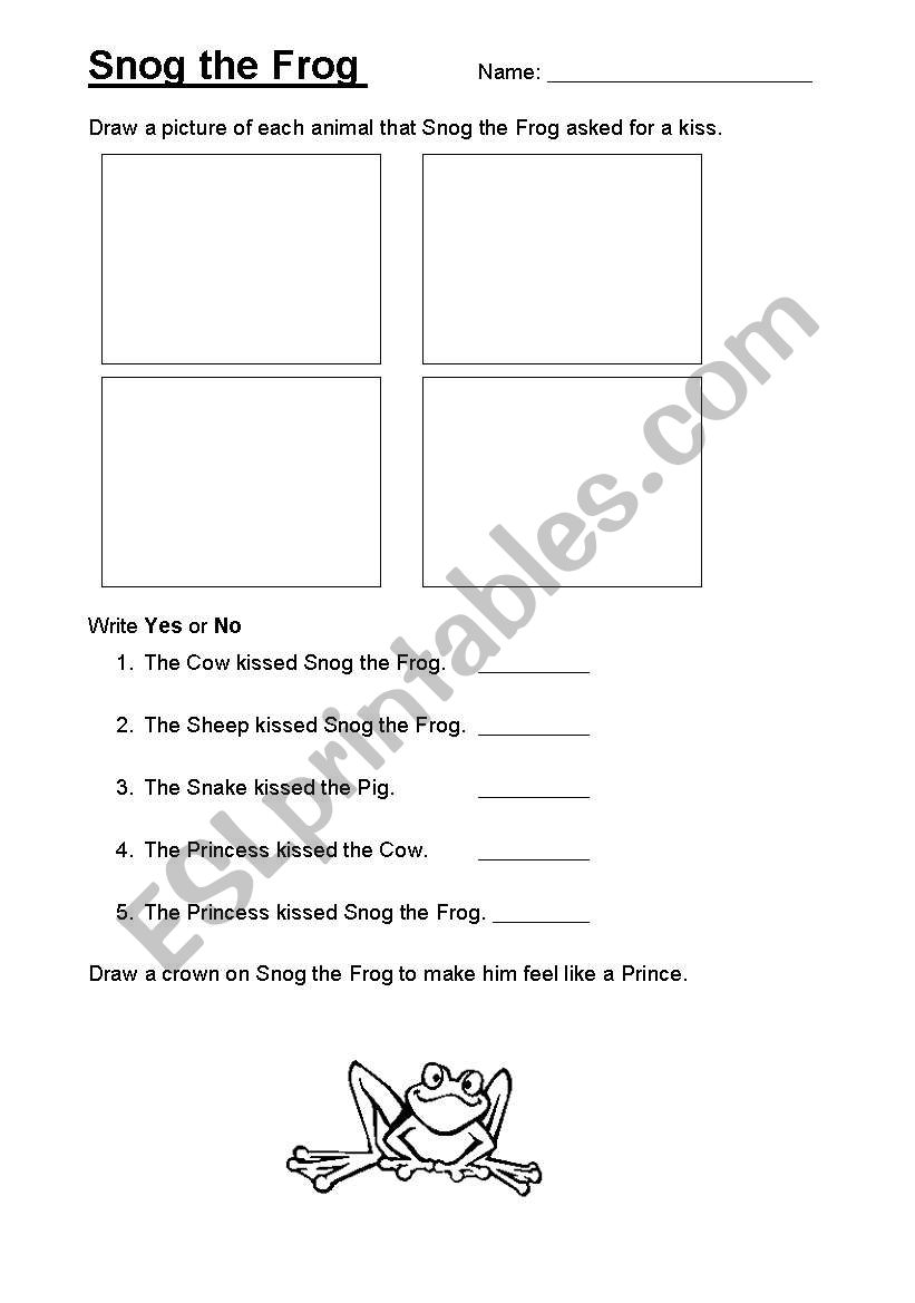 Snog the Frog worksheet