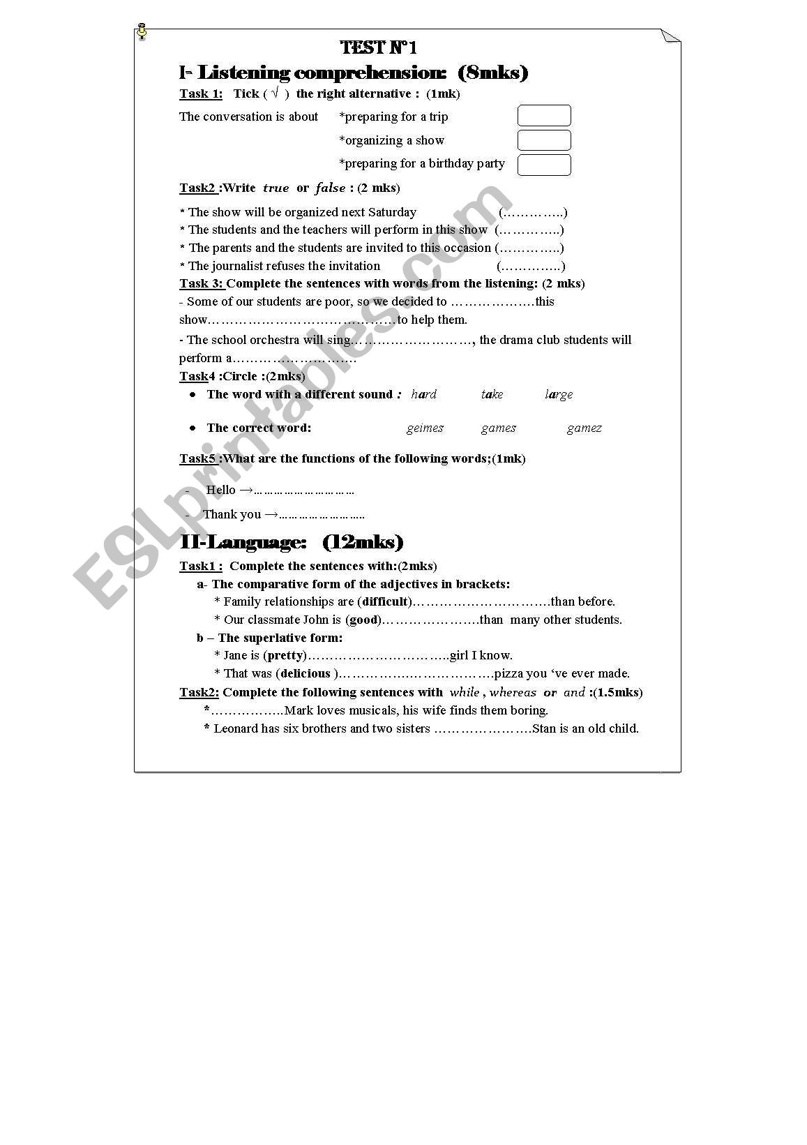 test for 9th level (tunisian plps)