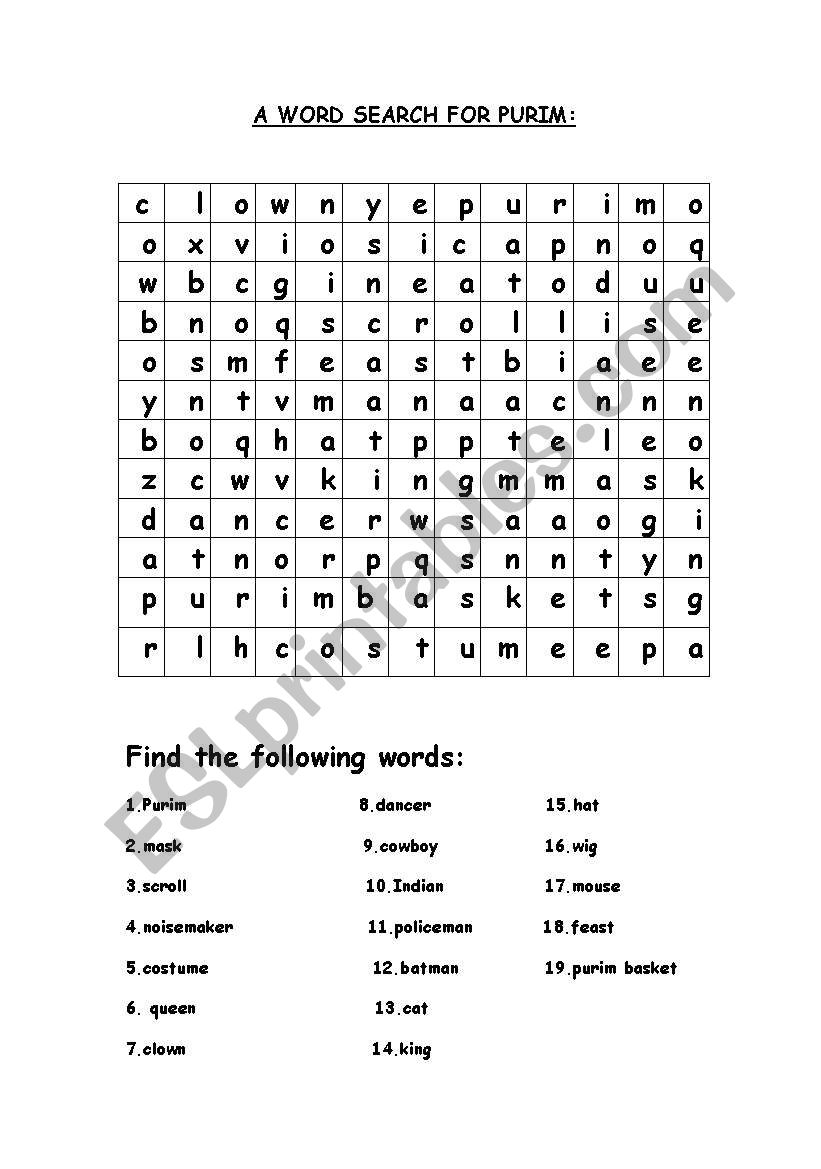 Purim  worksheet