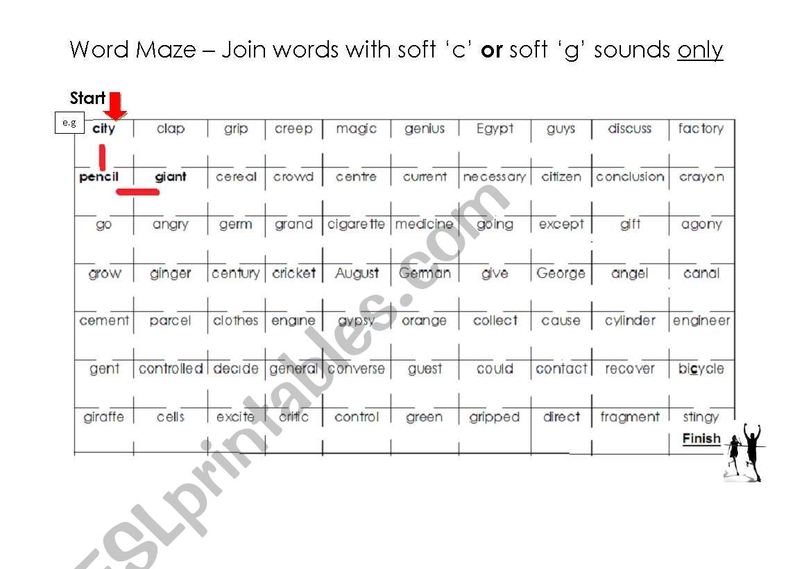 Soft C and G  Word Maze and answer key