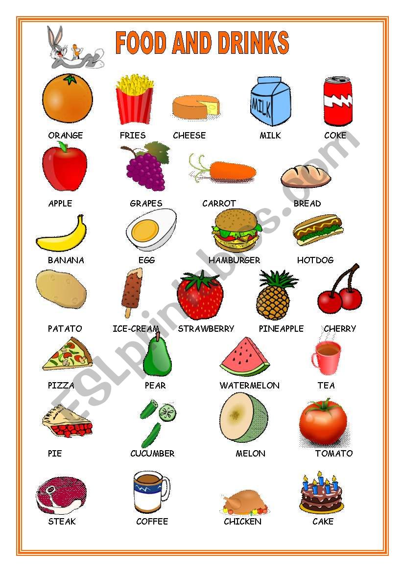 FOOD AND DRINKS ESL Worksheet By Sirenriver