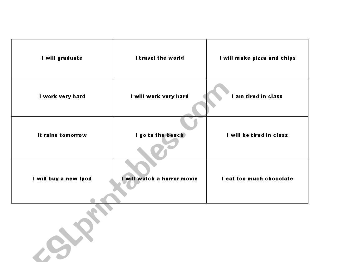 First conditional Bingo worksheet
