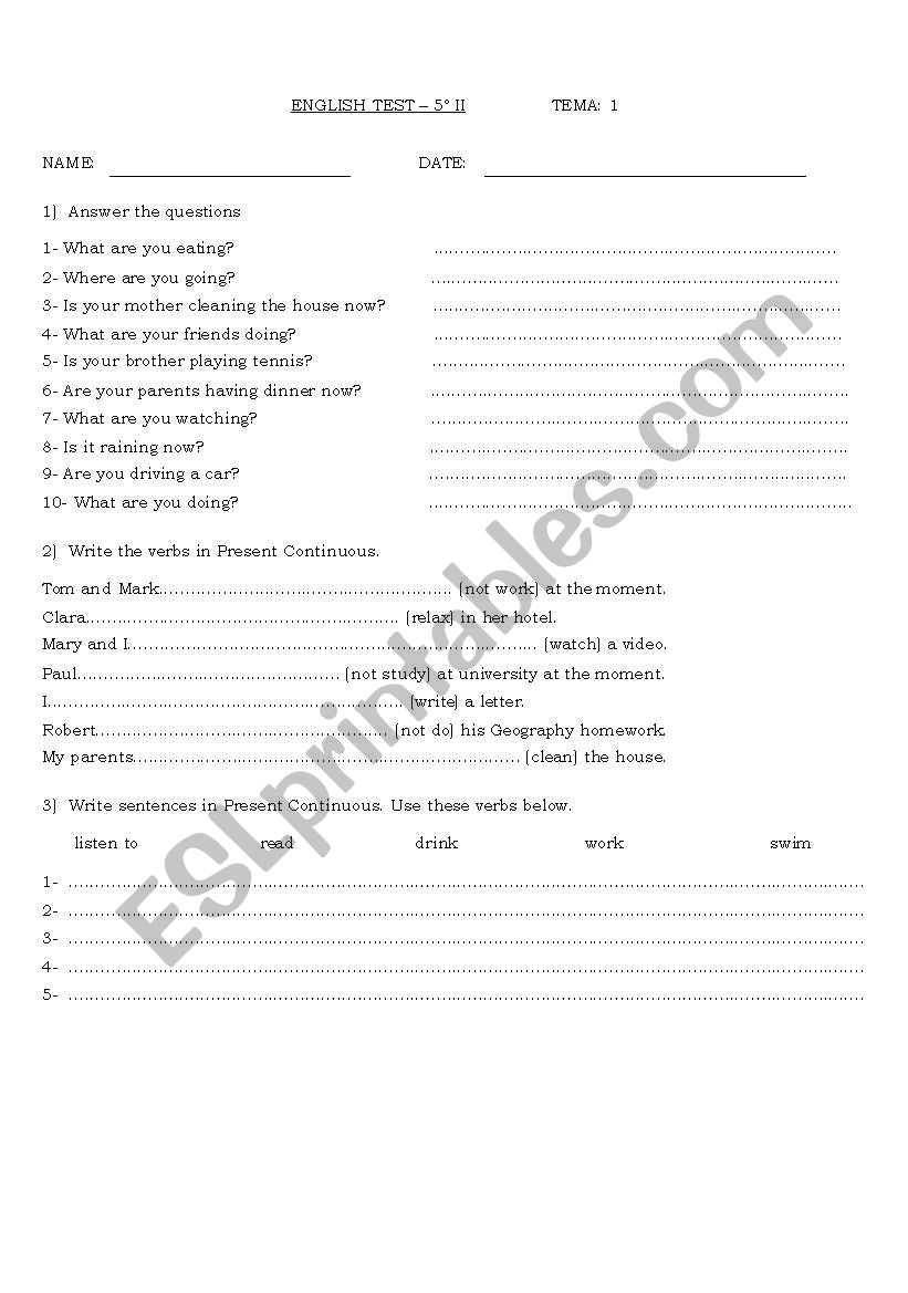 test worksheet