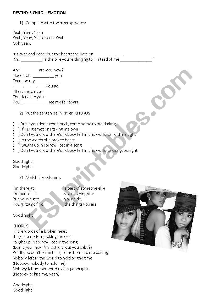 Destinys Child - Emotion  worksheet