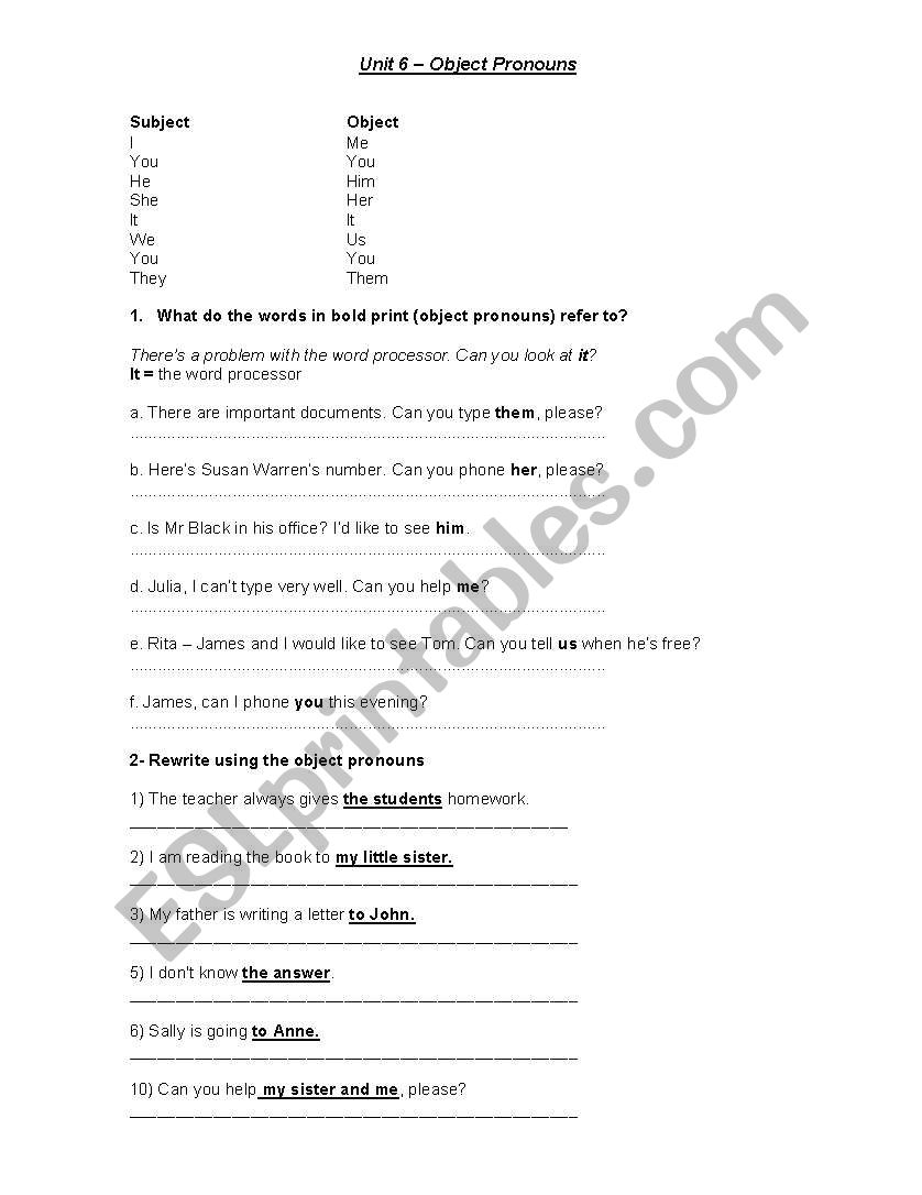 pronouns worksheet