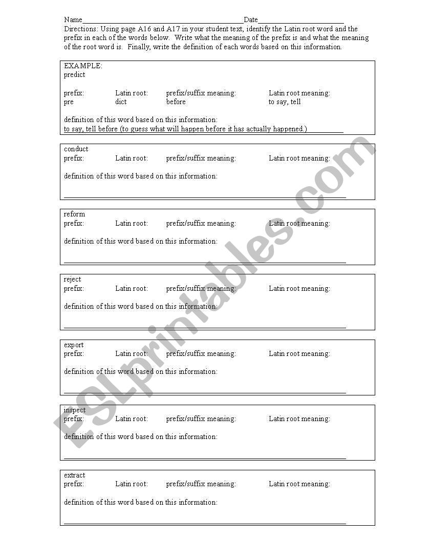 Prefix Suffix Worksheet worksheet